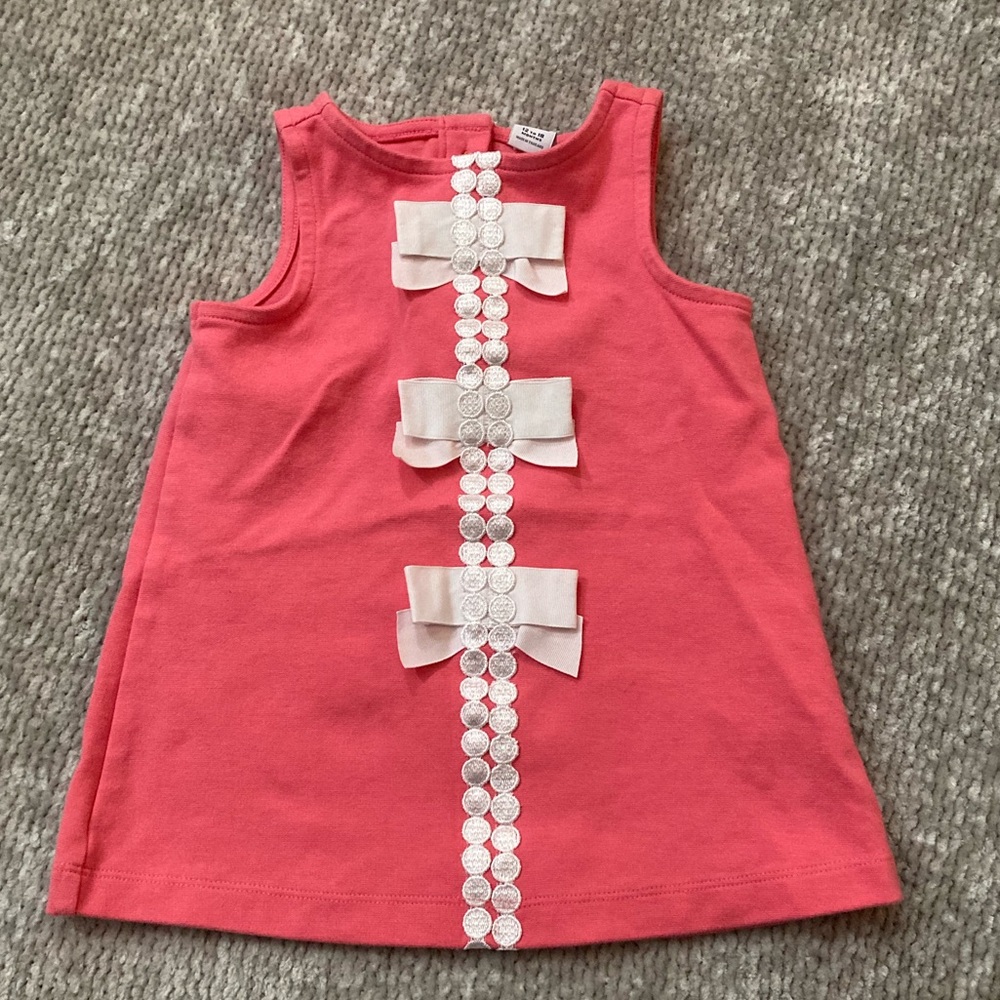 Janie And Jack Watermelon Pink Bow Ponte Shift Dress 12-18M Easter Spring‎